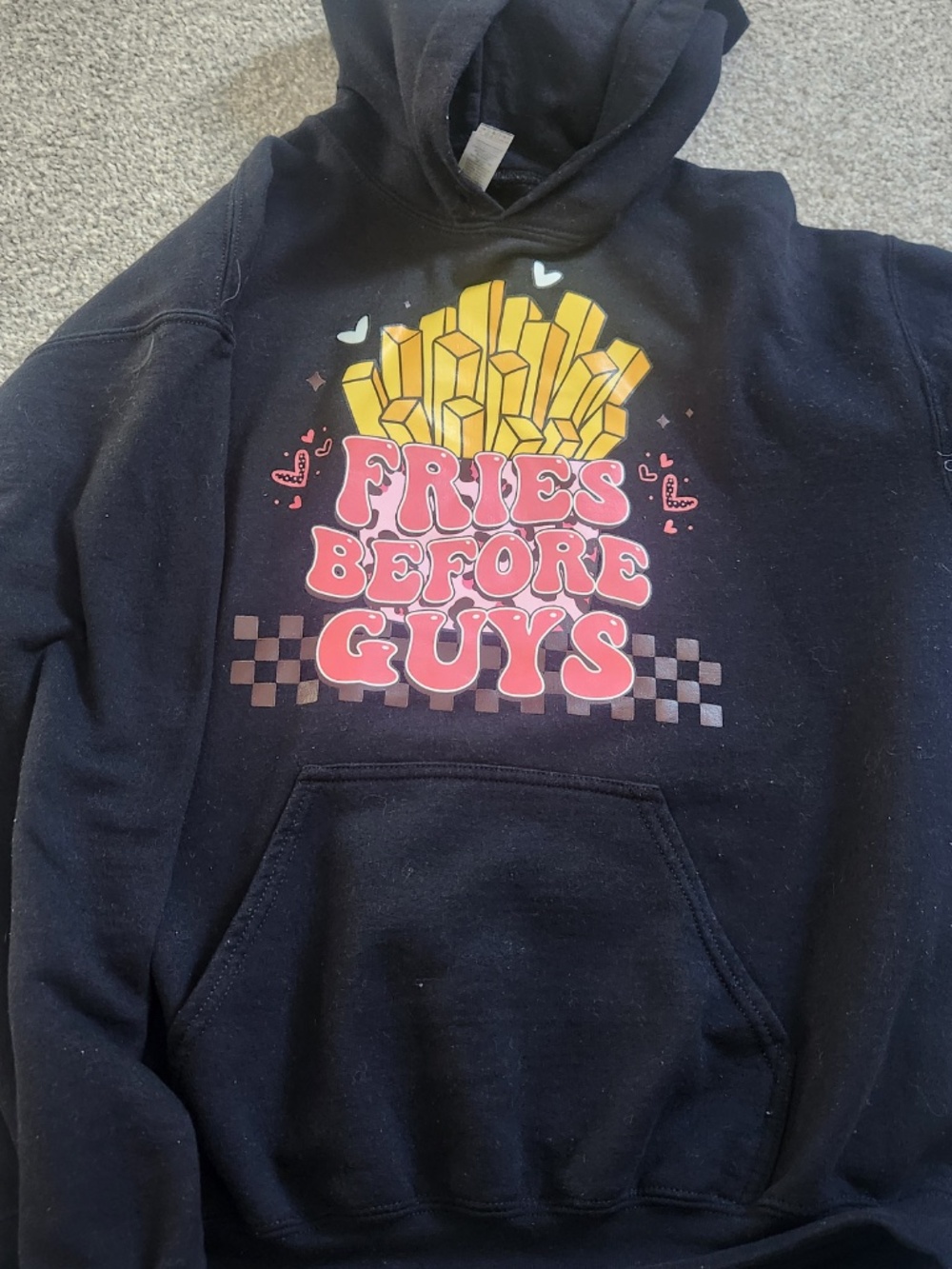 Fries Before Guys Women's Valentine's Day Black Hoodie